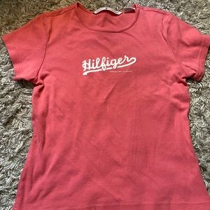 Pink and white vintage Tommy Hilfiger tee shirt